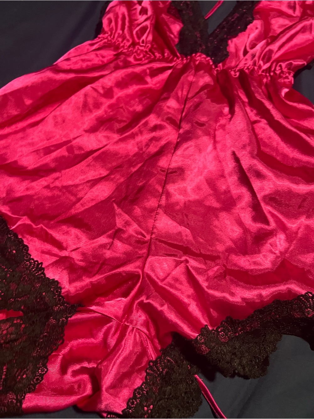 Silky Pink Lace-Trim Romper Lingerie - Picture 2 of 4